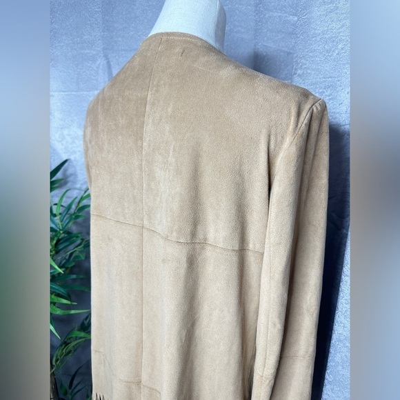 Zara Women’s Tan Faux Suede Fringe Open-Front Cardigan Sz Small - Picture 6 of 11